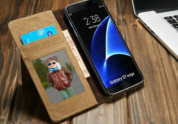Galaxy S7 edge contrast denim folio wallet case magnetic closure