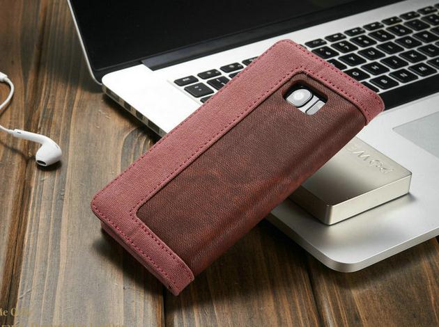 Galaxy S7 edge contrast denim folio wallet case magnetic closure