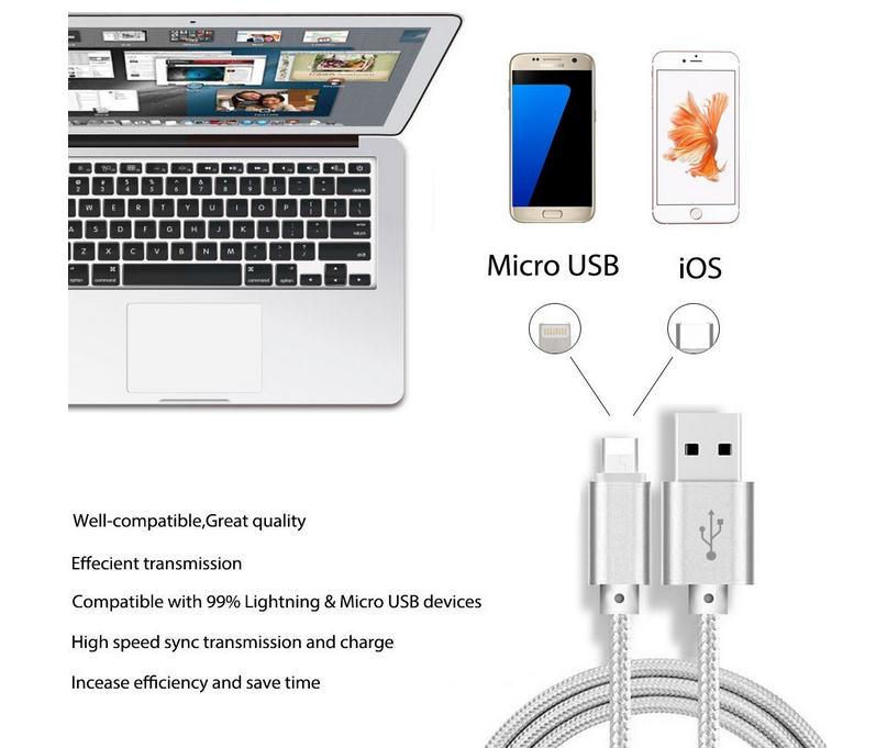 Micro USB and Apple Lightning Cable Nylon 2 in 1