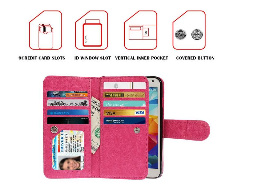 Galaxy S5 double wallet leather case detachable