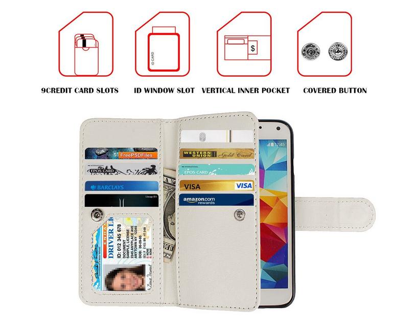 Galaxy S5 double wallet leather case detachable