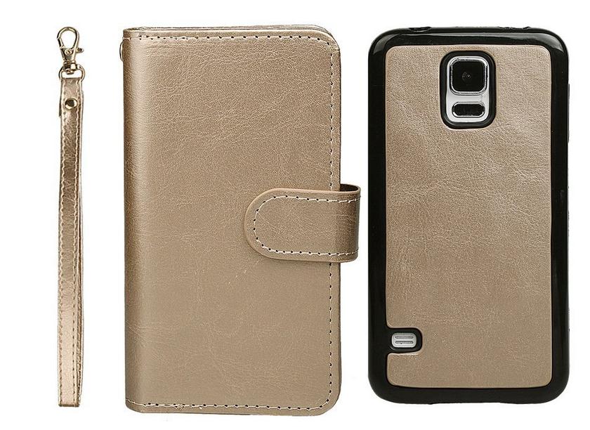Galaxy S5 double wallet leather case detachable