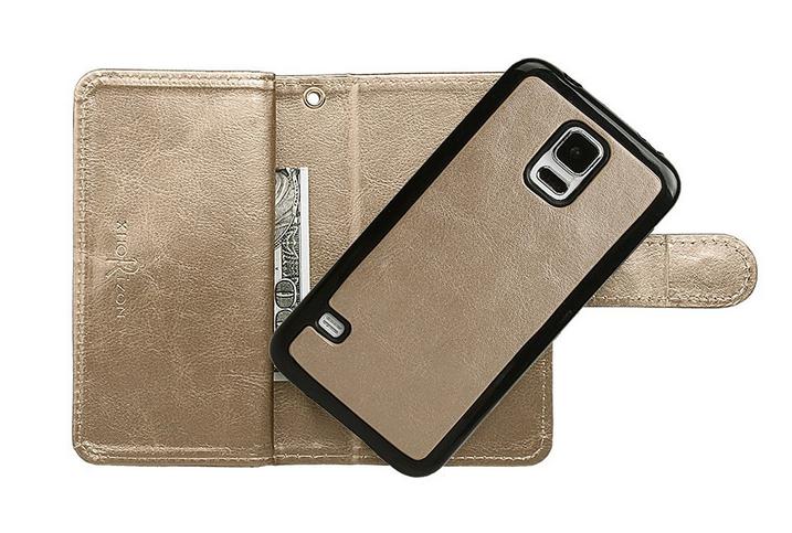 Galaxy S5 double wallet leather case detachable