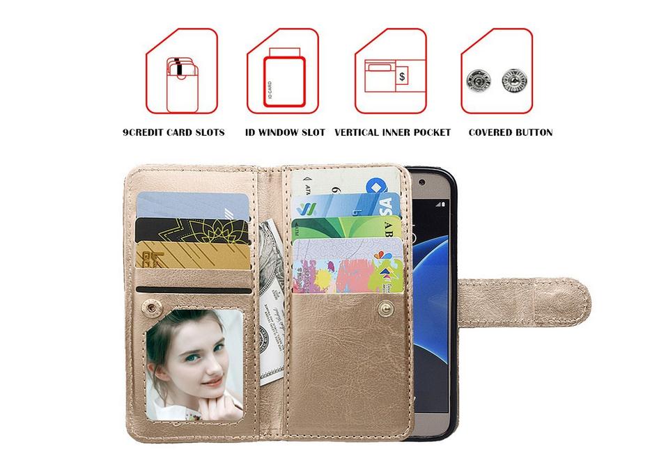 Galaxy S7 double wallet leather detachable case