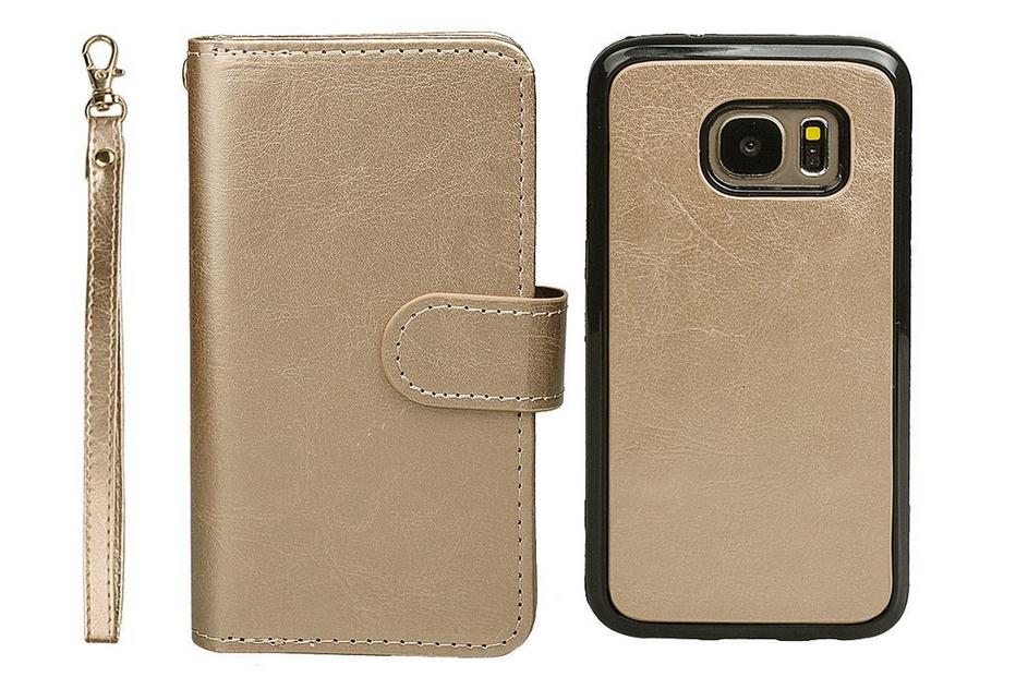 Galaxy S7 double wallet leather detachable case
