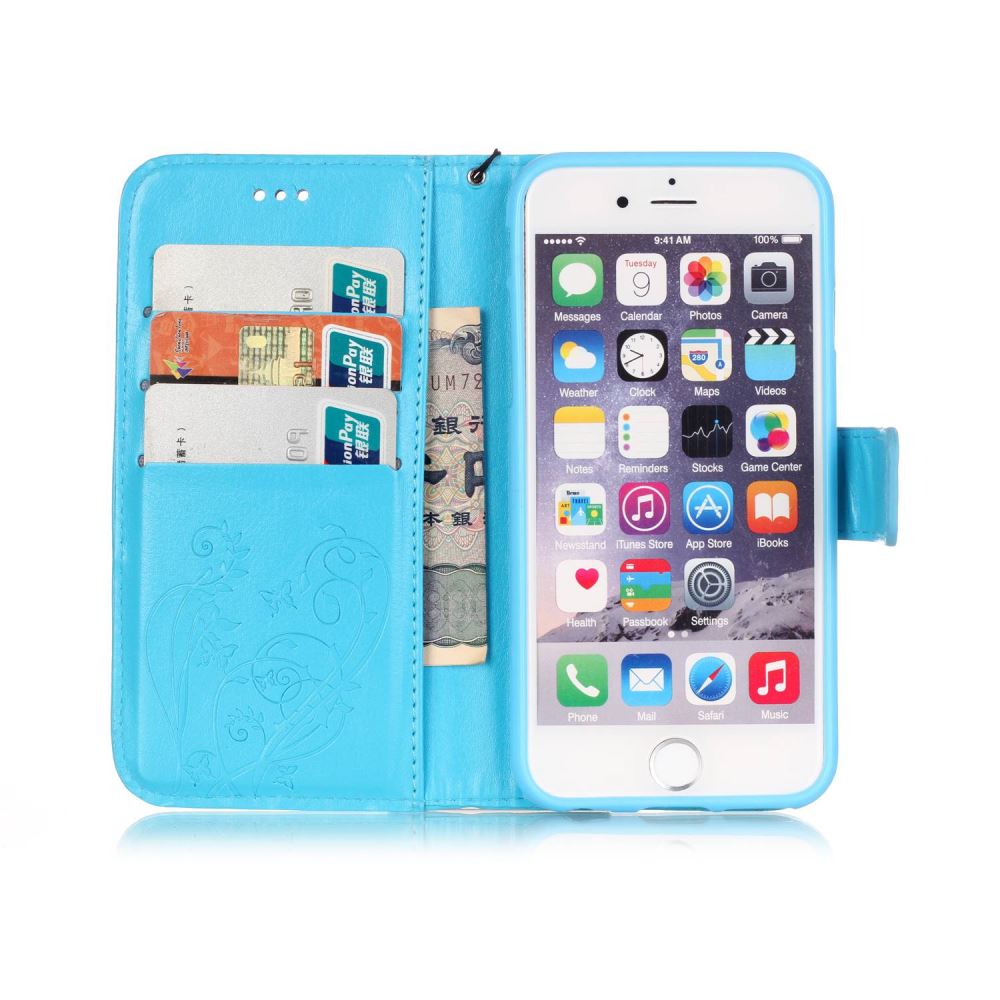 iPhone 6 6S Premium Leather Embossing wallet Folio case