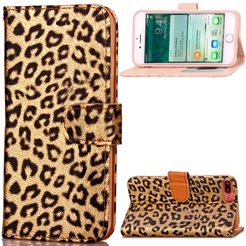 iPhone 7 Plus case wallet Leopard style ID card full cash cover case