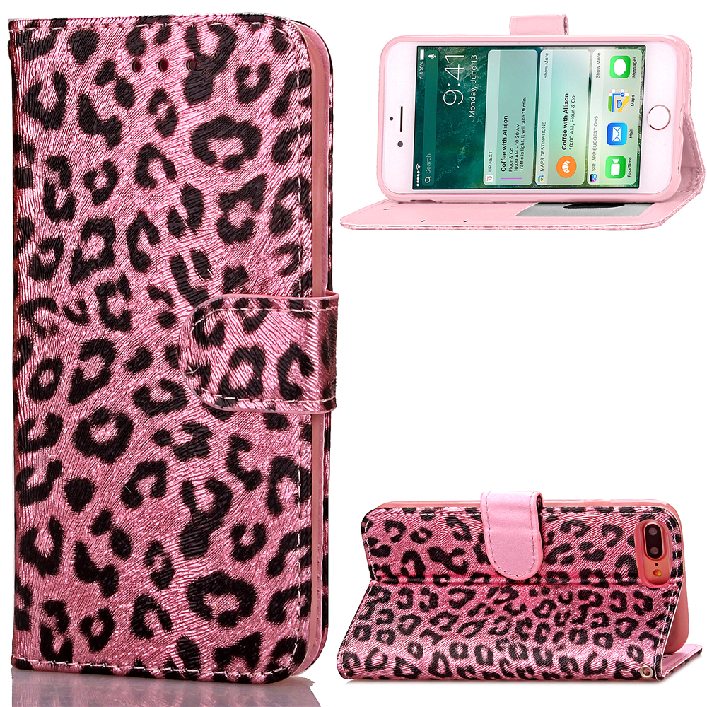 iPhone 7 Plus case wallet Leopard style ID card full cash cover case