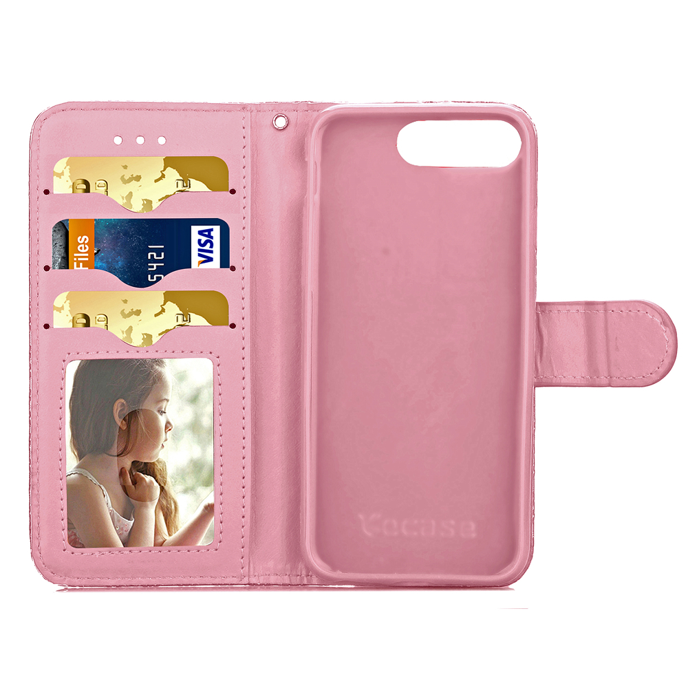 iPhone 7 Plus case wallet Leopard style ID card full cash cover case