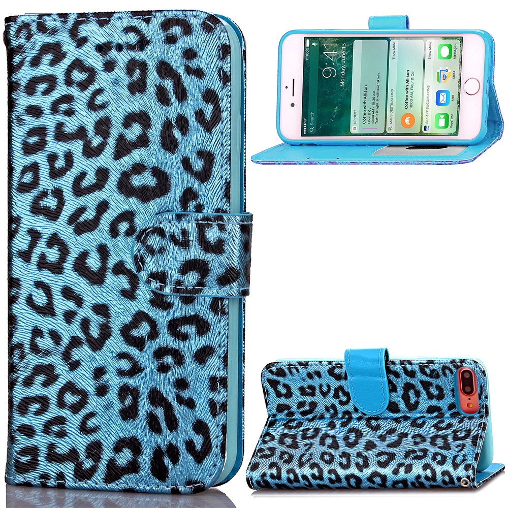 iPhone 7 Plus case wallet Leopard style ID card full cash cover case