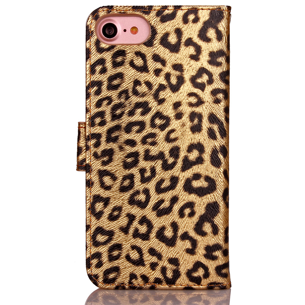 iPhone 7 case wallet Leopard style ID card full cash cover case