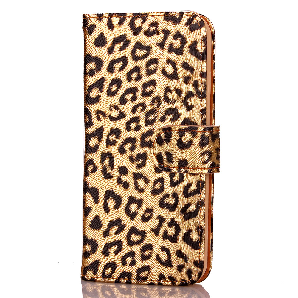 iPhone 7 case wallet Leopard style ID card full cash cover case