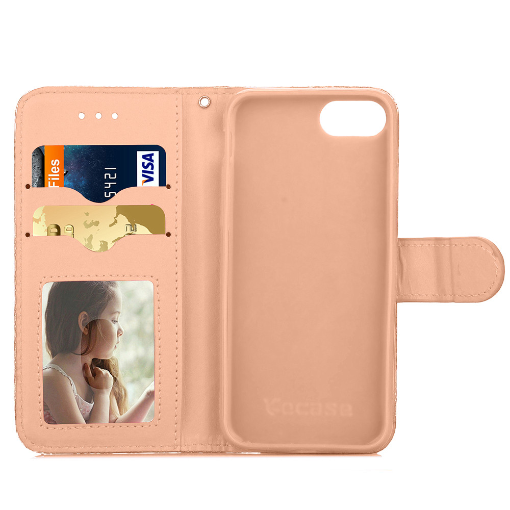 iPhone 7 case wallet Leopard style ID card full cash cover case