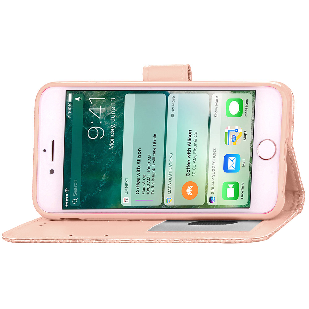 iPhone 7 case wallet Leopard style ID card full cash cover case