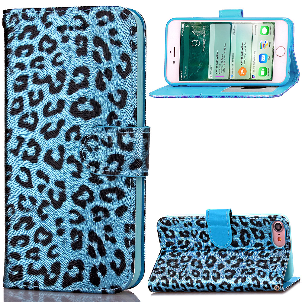 iPhone 7 case wallet Leopard style ID card full cash cover case