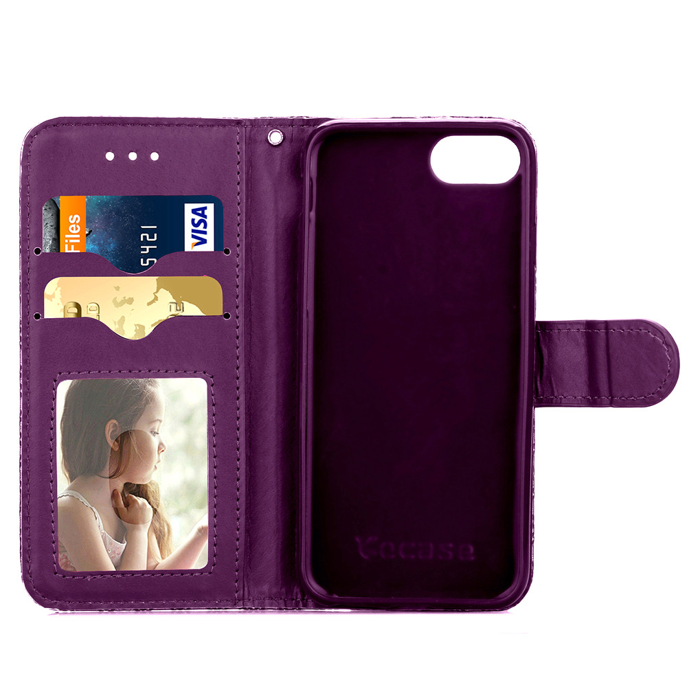 iPhone 7 case wallet Leopard style ID card full cash cover case