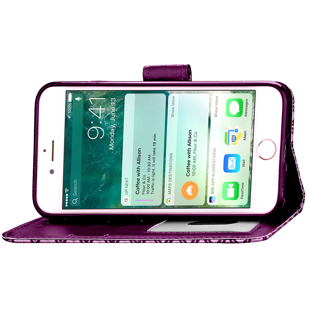 iPhone 7 case wallet Leopard style ID card full cash cover case