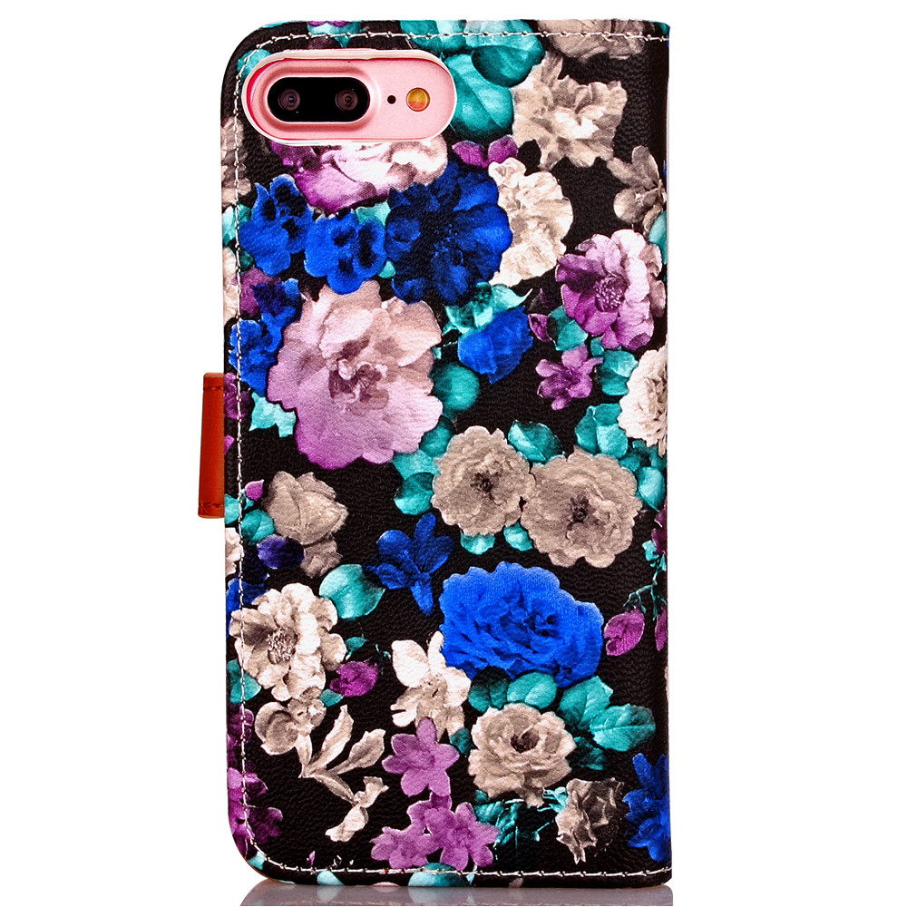 iPhone 7 Plus case floral pattern ID card full cash wallet cover case