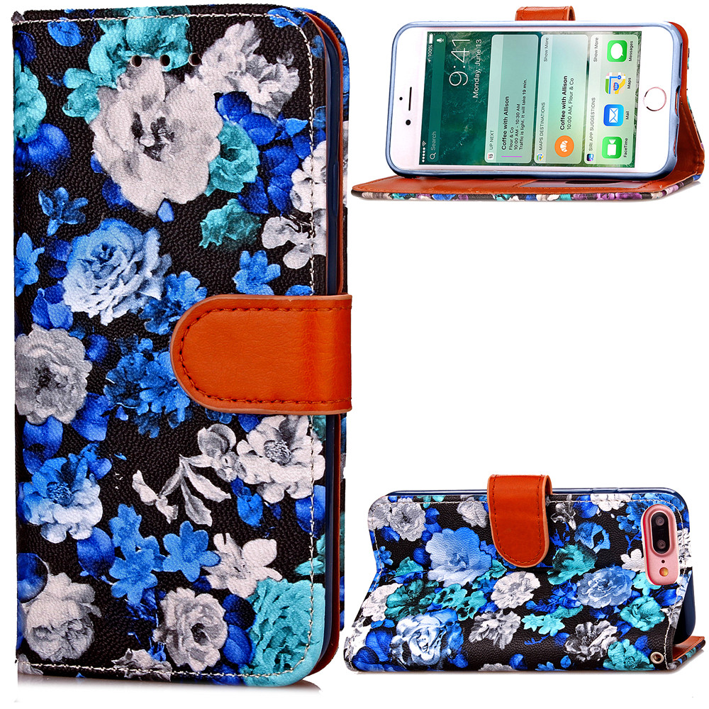 iPhone 7 Plus case floral pattern ID card full cash wallet cover case