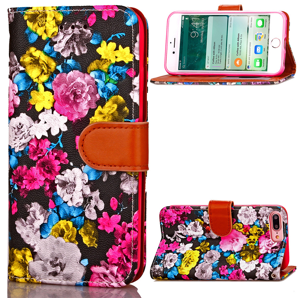 iPhone 7 Plus case floral pattern ID card full cash wallet cover case