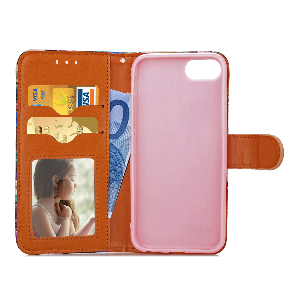 iPhone 7 case floral pattern ID card full cash wallet cover case