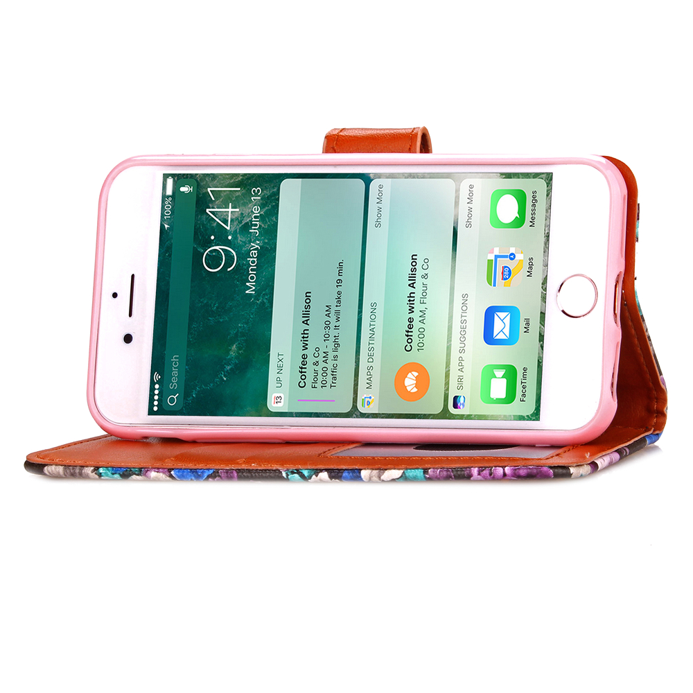 iPhone 7 case floral pattern ID card full cash wallet cover case