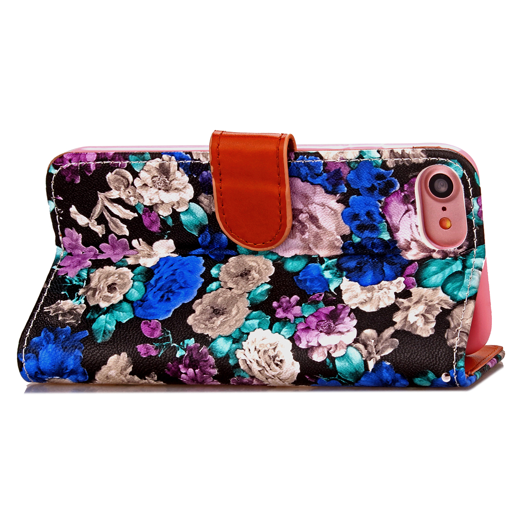 iPhone 7 case floral pattern ID card full cash wallet cover case