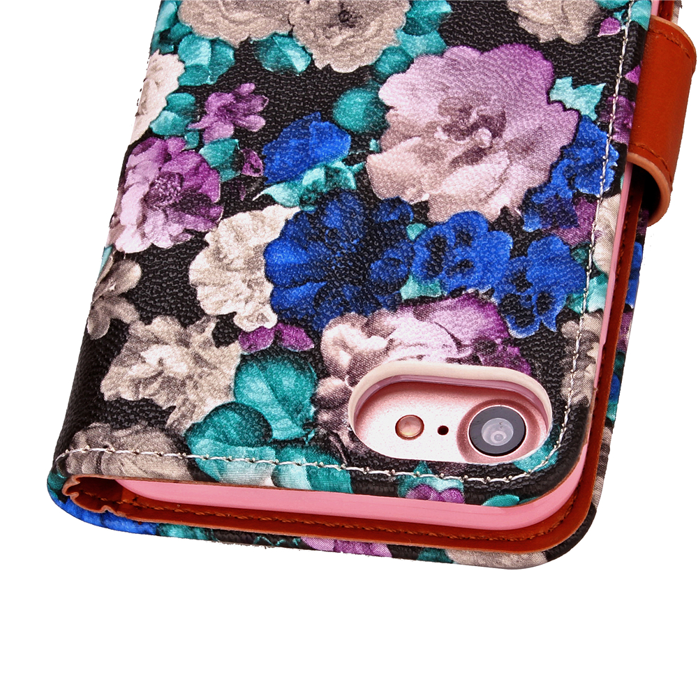 iPhone 7 case floral pattern ID card full cash wallet cover case