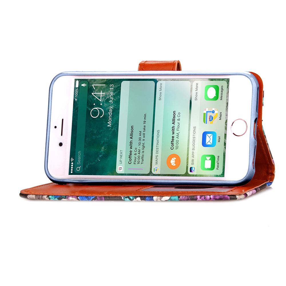 iPhone 7 case floral pattern ID card full cash wallet cover case