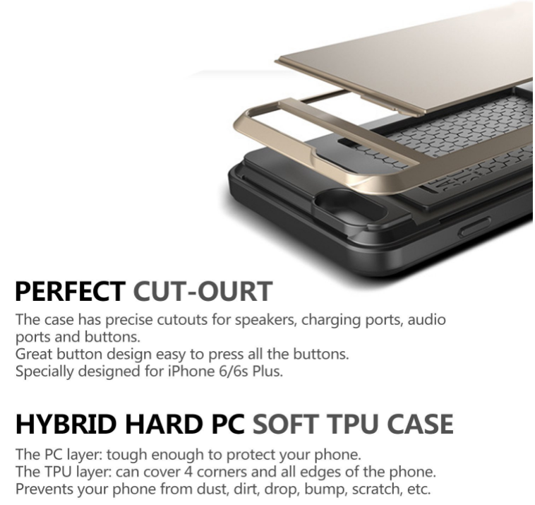 iPhone 6 6s Plus  impact proof hybrid case card holder