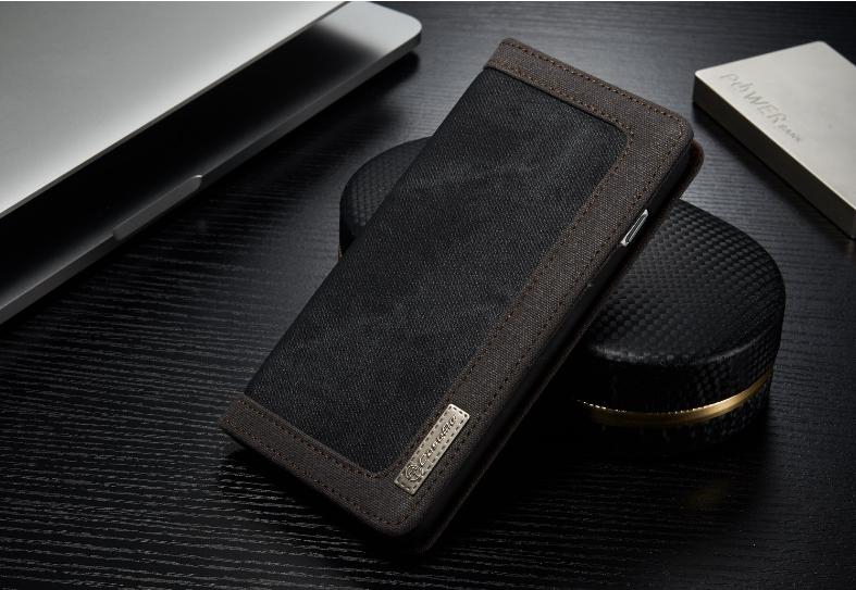Iphone 7 Plus Contrast Denim Folio Wallet Case Magnetic Closure - Black