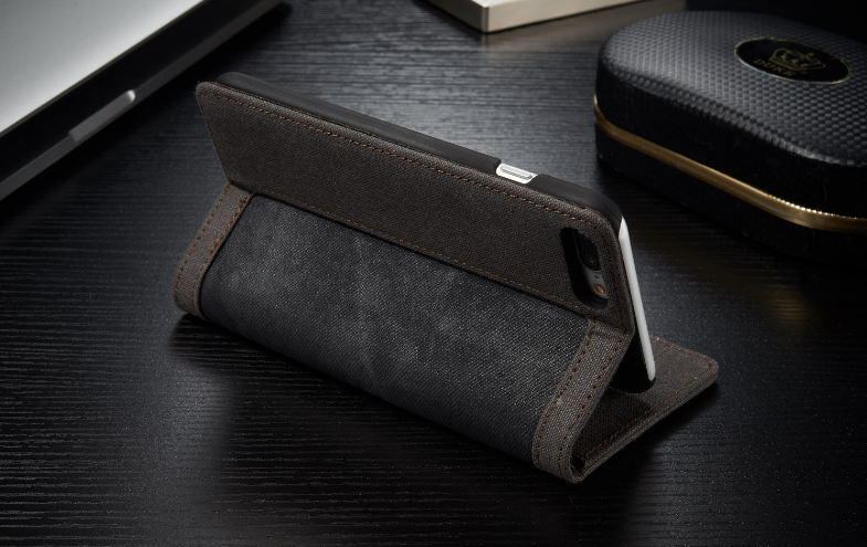 Iphone 7 Plus Contrast Denim Folio Wallet Case Magnetic Closure - Black