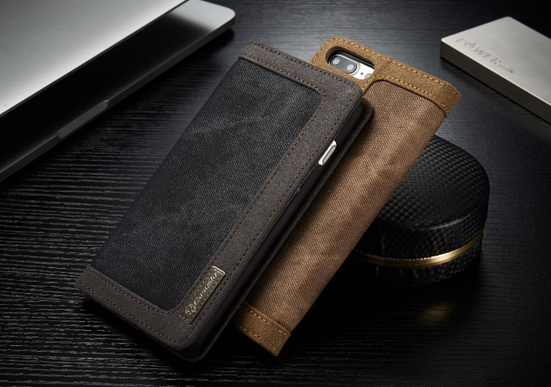 Iphone 7 Plus Contrast Denim Folio Wallet Case Magnetic Closure - Black