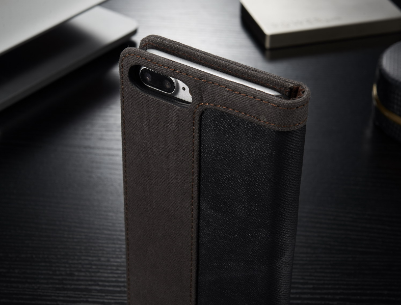 Iphone 7 Plus Contrast Denim Folio Wallet Case Magnetic Closure - Black