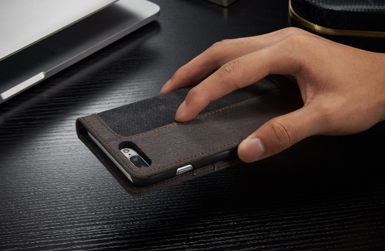 Iphone 7 Plus Contrast Denim Folio Wallet Case Magnetic Closure - Black