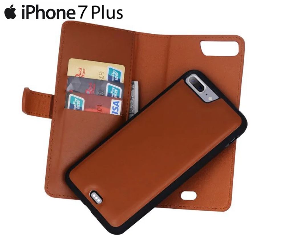 Iphone 7 plus double wallet  Leather Zip case detachable