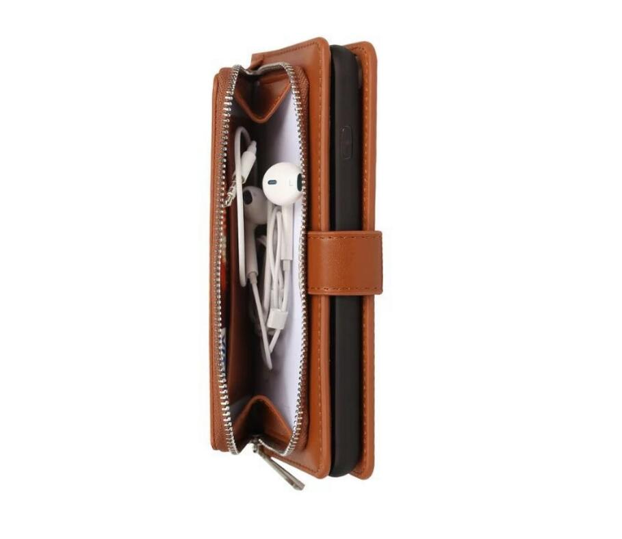 Iphone 7 plus double wallet  Leather Zip case detachable