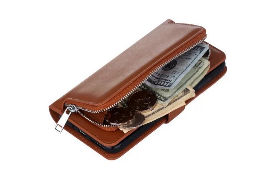 Iphone 7 plus double wallet  Leather Zip case detachable