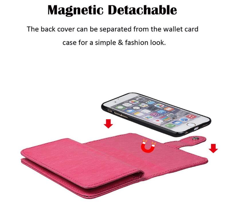 Iphone 7 double wallet leather case detachable