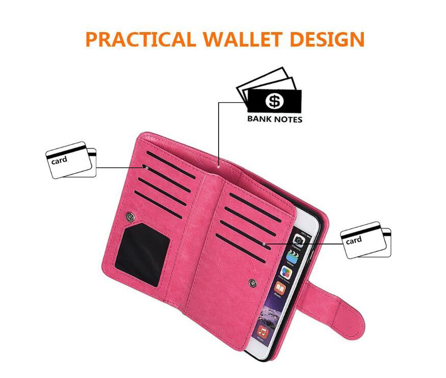 Iphone 7 double wallet leather case detachable