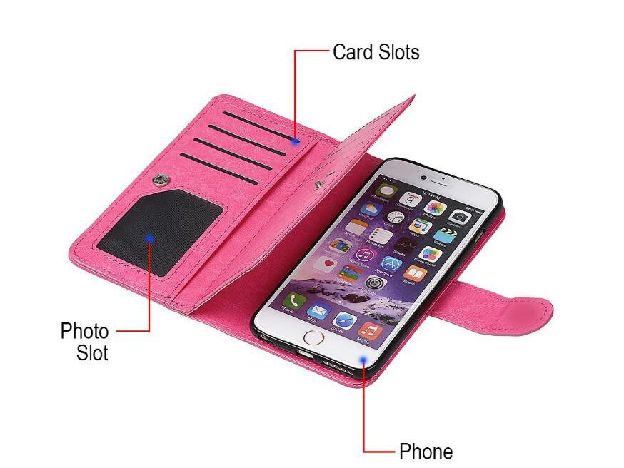 Iphone 7 double wallet leather case detachable