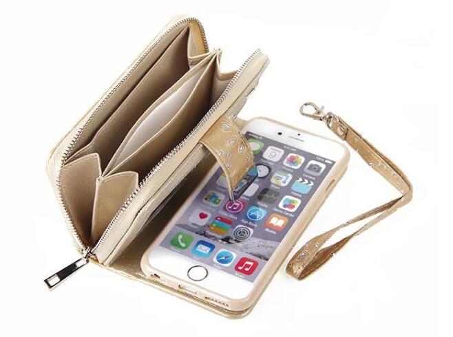 iphone 6 6s plus bling leather wallet case detachable zip