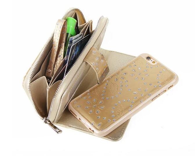 iphone 6 6s plus bling leather wallet case detachable zip