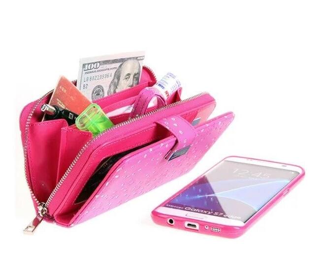 Galaxy s7 edge bling leather wallet case detachable zip