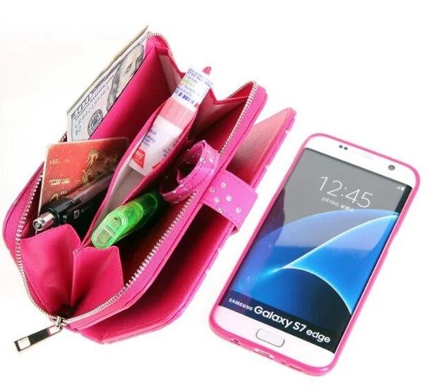 Galaxy s7 edge bling leather wallet case detachable zip