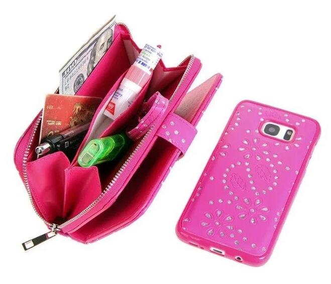 Galaxy s7 edge bling leather wallet case detachable zip
