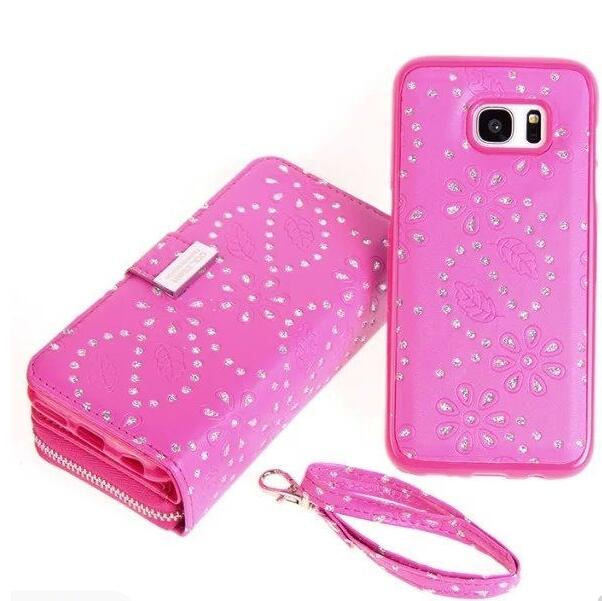 Galaxy s7 edge bling leather wallet case detachable zip