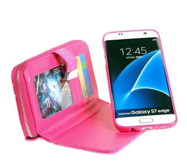 Galaxy s7 edge bling leather wallet case detachable zip
