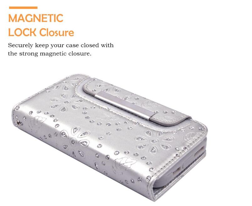 iphone 5 5s SE bling leather wallet case detachable
