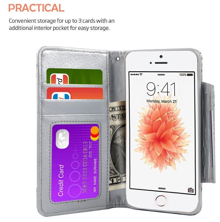 iphone 5 5s SE bling leather wallet case detachable